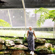 Abstract Black &amp; White Cotton-Blend Jumpsuit
