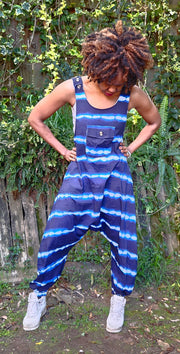 Blue Tie-Dye Cotton-Blend Jumpsuit