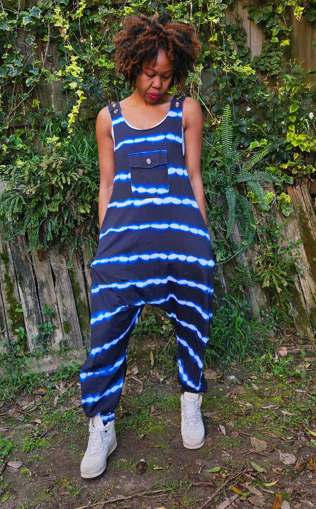 Blue Tie-Dye Cotton-Blend Jumpsuit