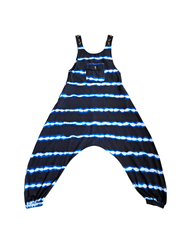 Blue Tie-Dye Cotton-Blend Jumpsuit