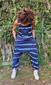 Blue Tie-Dye Cotton-Blend Jumpsuit