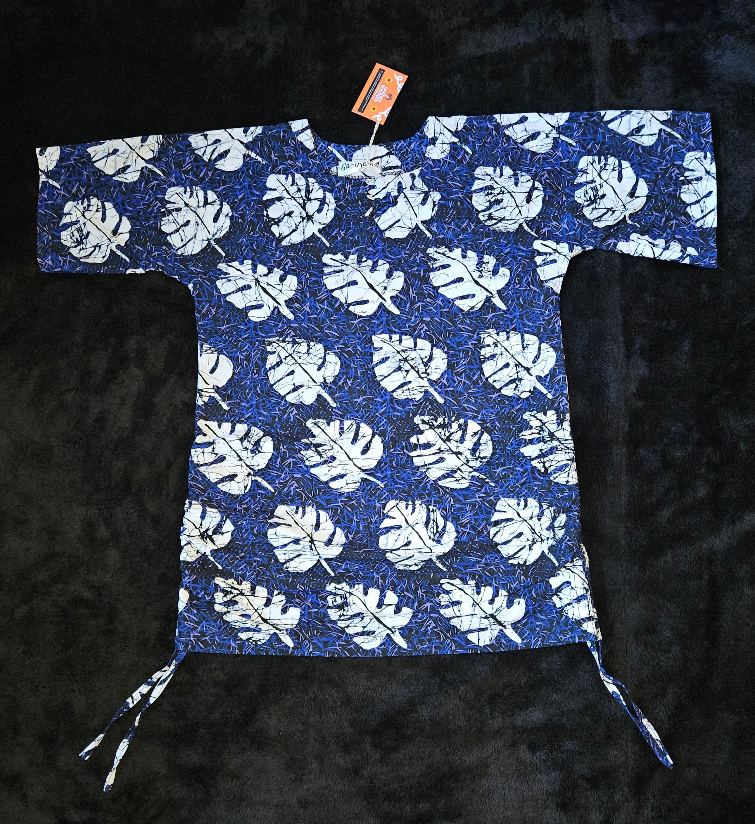 Tropical Monstera Shirt Dress – Navy Blue