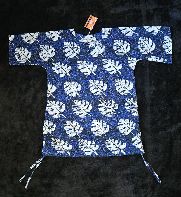 Tropical Monstera Leaf Shirt Dress – Navy Blue