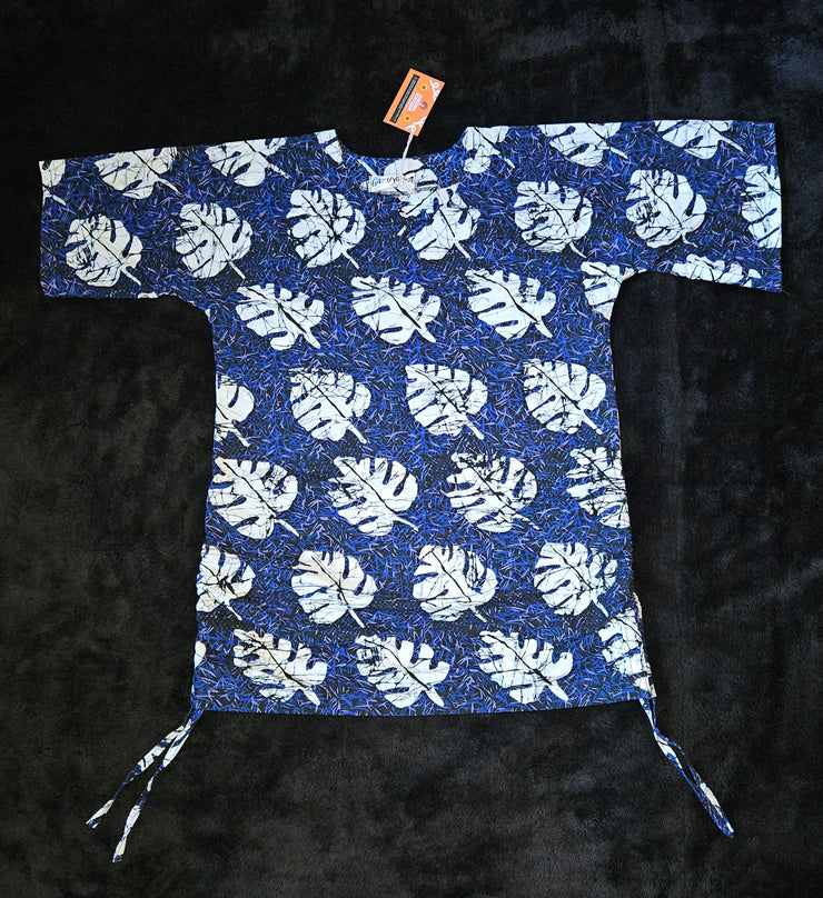 Tropical Monstera Leaf Shirt Dress – Navy Blue