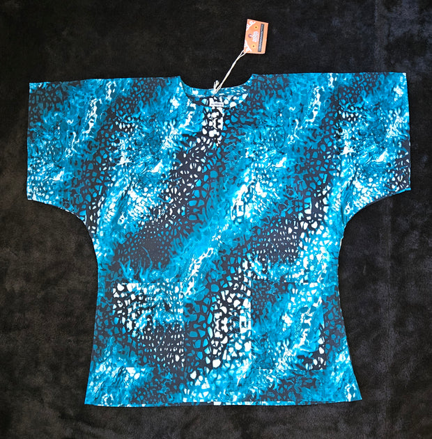 Blue Abstract Snake-Print Shirt Dress