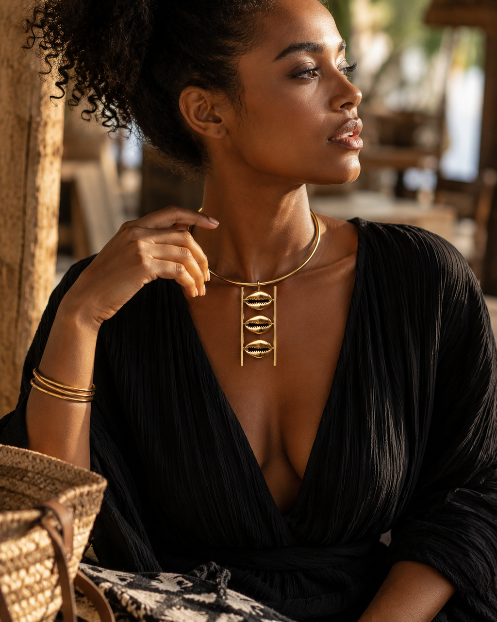 Neck Piece - Zuri Triple Cowrie