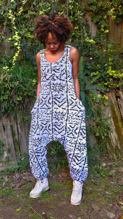 White Abstract Print Cotton-Blend Jumpsuit