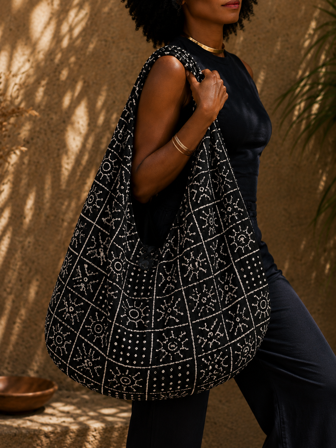 The Zahara Tote -Midnight Mudcloth